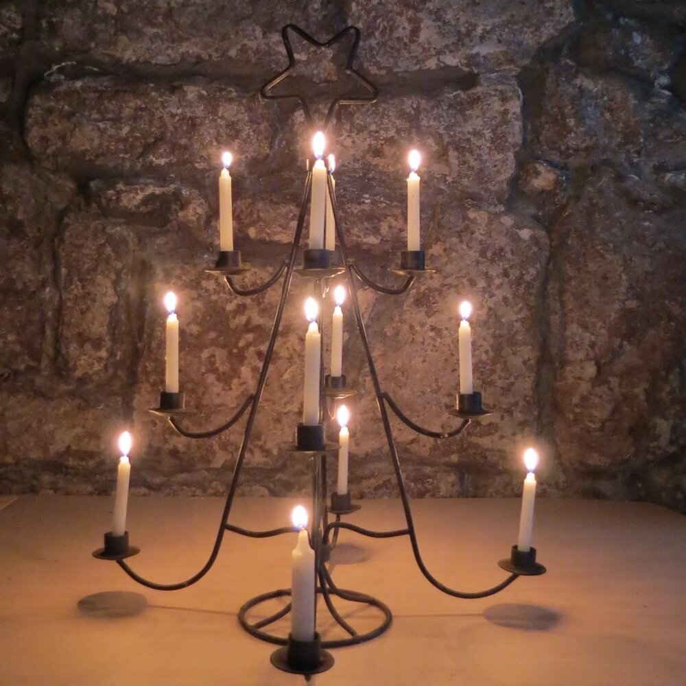 Candelabra Unique Vintage Tree Shaped black wrought? iron metal 24" tall Gothic